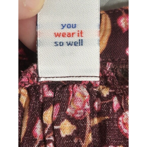 Old Navy Women TOP 3X Boho Burgandy Pink Floral Crocheted V-Neck Flowy - Picture 9 of 10